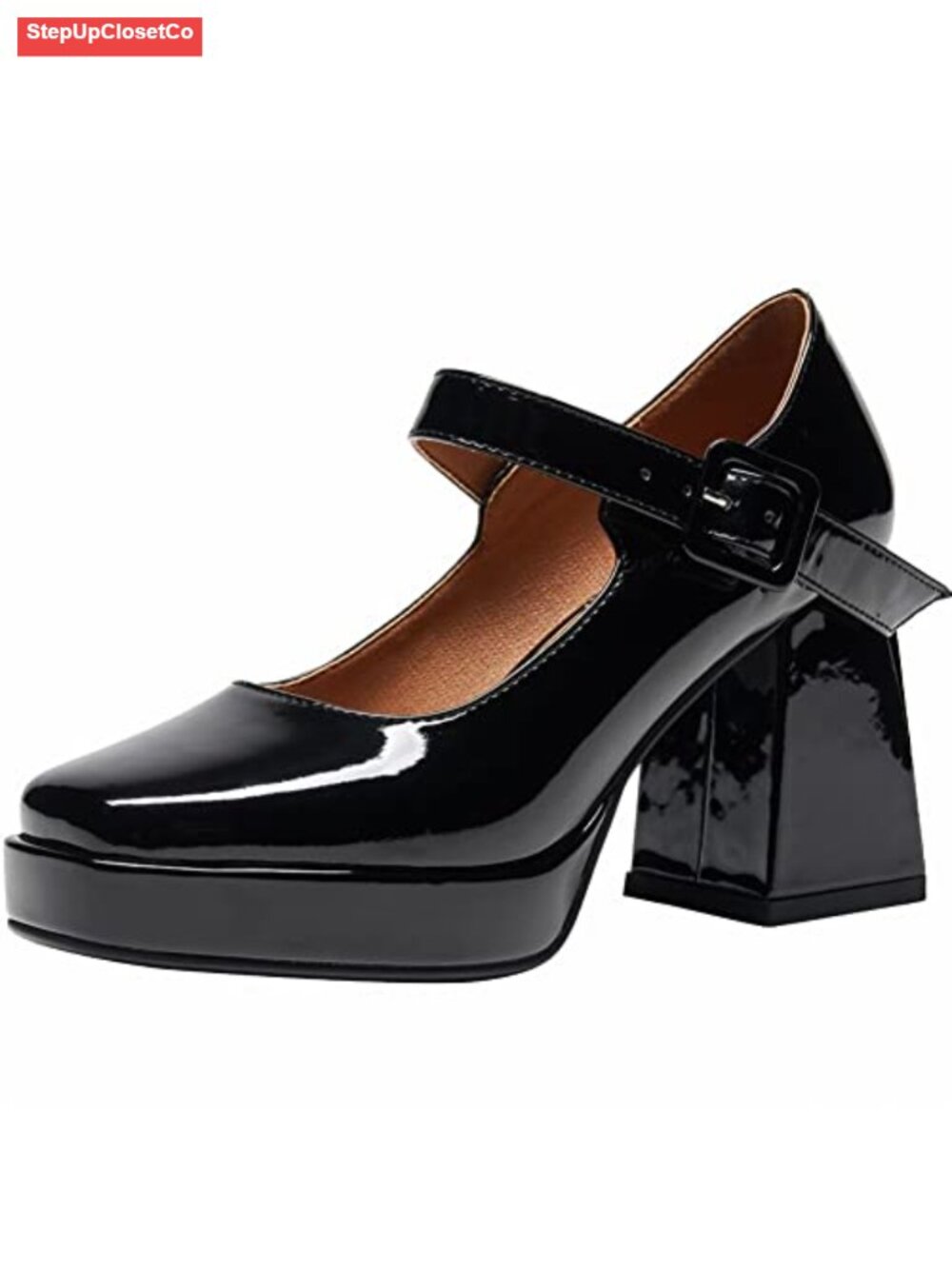 Mary Jane Platform Chunky Heels PU Patent Leather Pumps